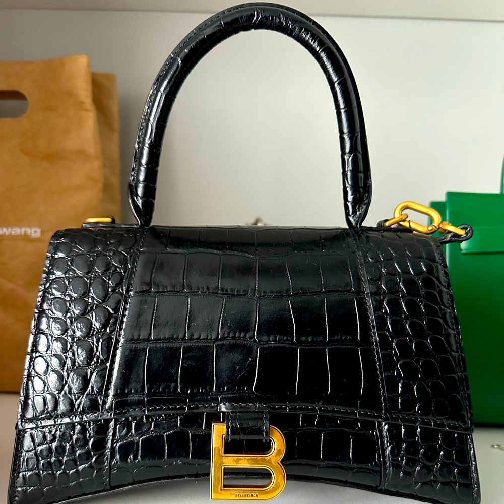 Balenciaga black croc hourglass